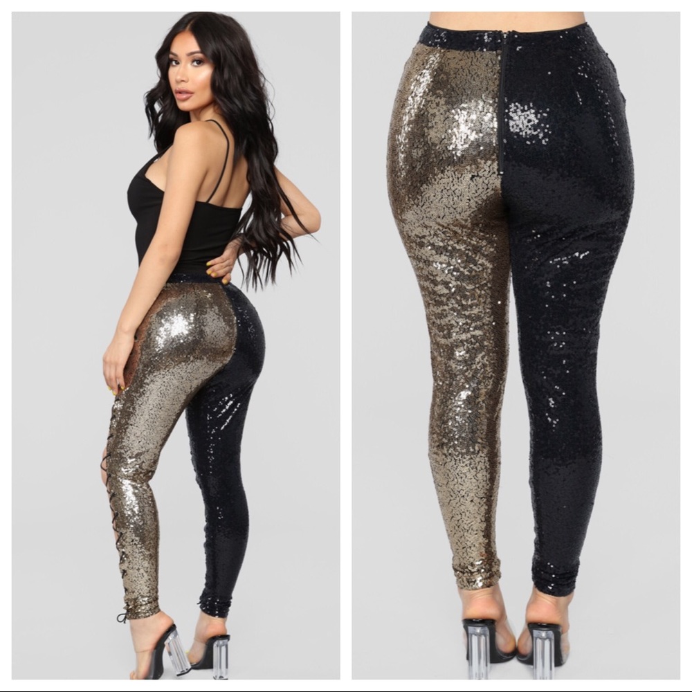 FashionNova//sexy sequins leggings size M - Picture 4 of 6